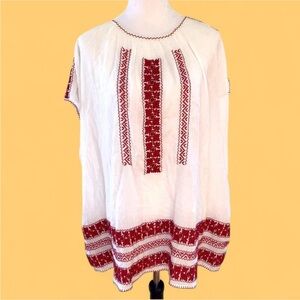 Joie Embroidered White and Red Top